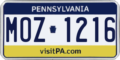 PA license plate MOZ1216