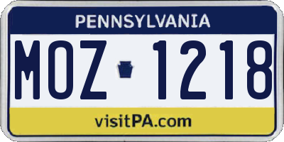 PA license plate MOZ1218