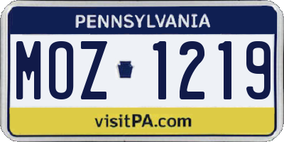 PA license plate MOZ1219