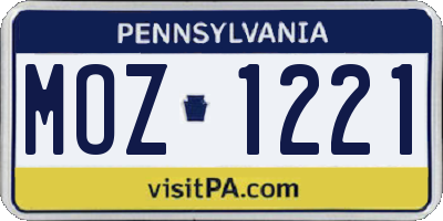 PA license plate MOZ1221