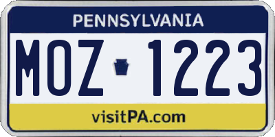 PA license plate MOZ1223