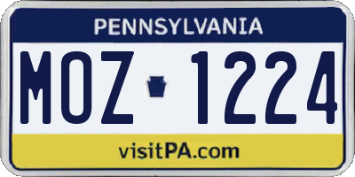 PA license plate MOZ1224