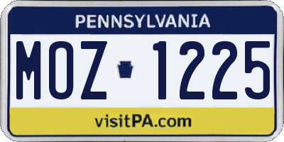 PA license plate MOZ1225