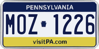 PA license plate MOZ1226