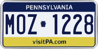 PA license plate MOZ1228