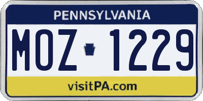 PA license plate MOZ1229