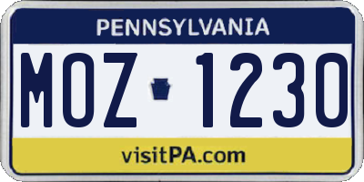 PA license plate MOZ1230