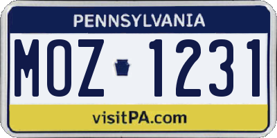 PA license plate MOZ1231