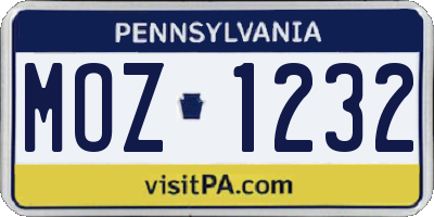 PA license plate MOZ1232