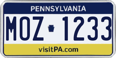 PA license plate MOZ1233