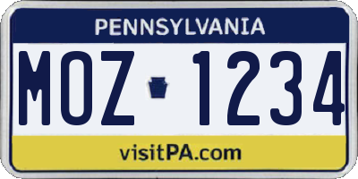 PA license plate MOZ1234