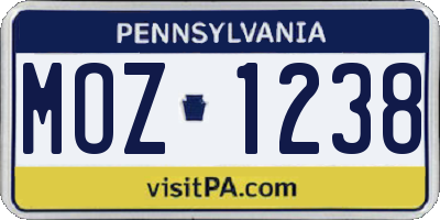 PA license plate MOZ1238
