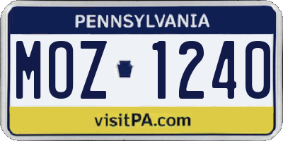 PA license plate MOZ1240