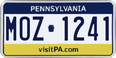 PA license plate MOZ1241