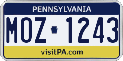 PA license plate MOZ1243