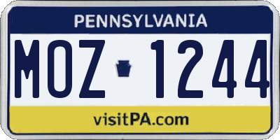 PA license plate MOZ1244