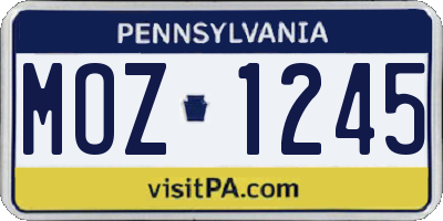 PA license plate MOZ1245