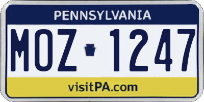 PA license plate MOZ1247