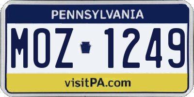 PA license plate MOZ1249