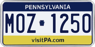 PA license plate MOZ1250