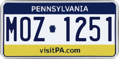 PA license plate MOZ1251