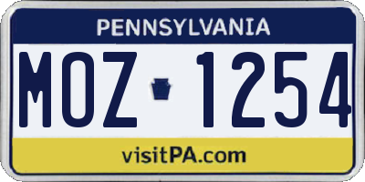 PA license plate MOZ1254