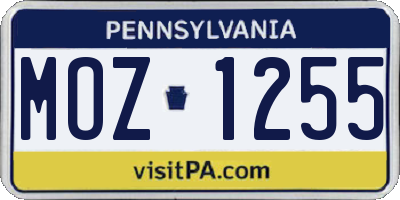 PA license plate MOZ1255