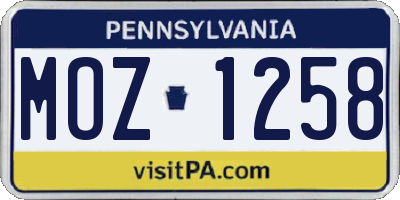 PA license plate MOZ1258