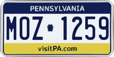 PA license plate MOZ1259