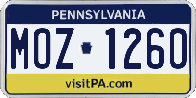 PA license plate MOZ1260