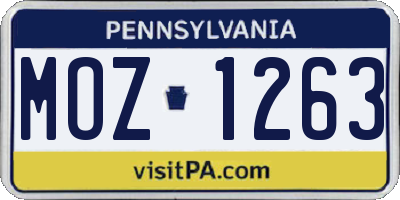 PA license plate MOZ1263