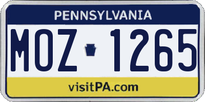 PA license plate MOZ1265