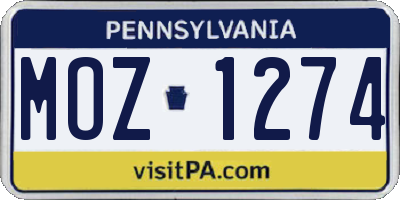 PA license plate MOZ1274