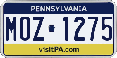 PA license plate MOZ1275