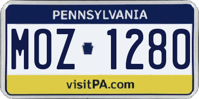 PA license plate MOZ1280