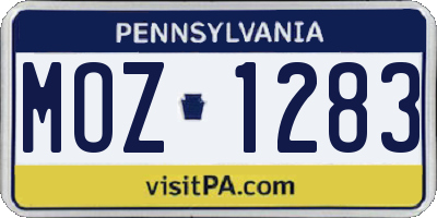 PA license plate MOZ1283