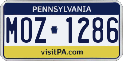 PA license plate MOZ1286