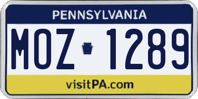 PA license plate MOZ1289