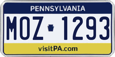 PA license plate MOZ1293