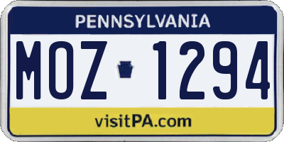 PA license plate MOZ1294