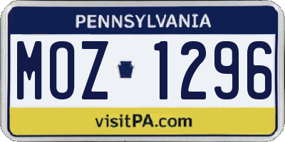 PA license plate MOZ1296