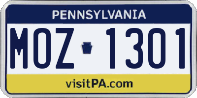 PA license plate MOZ1301