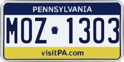 PA license plate MOZ1303