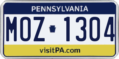 PA license plate MOZ1304