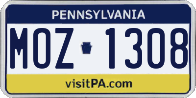 PA license plate MOZ1308
