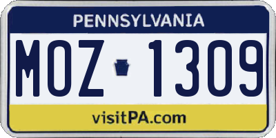 PA license plate MOZ1309