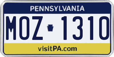 PA license plate MOZ1310