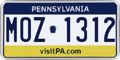 PA license plate MOZ1312
