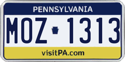PA license plate MOZ1313