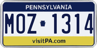 PA license plate MOZ1314